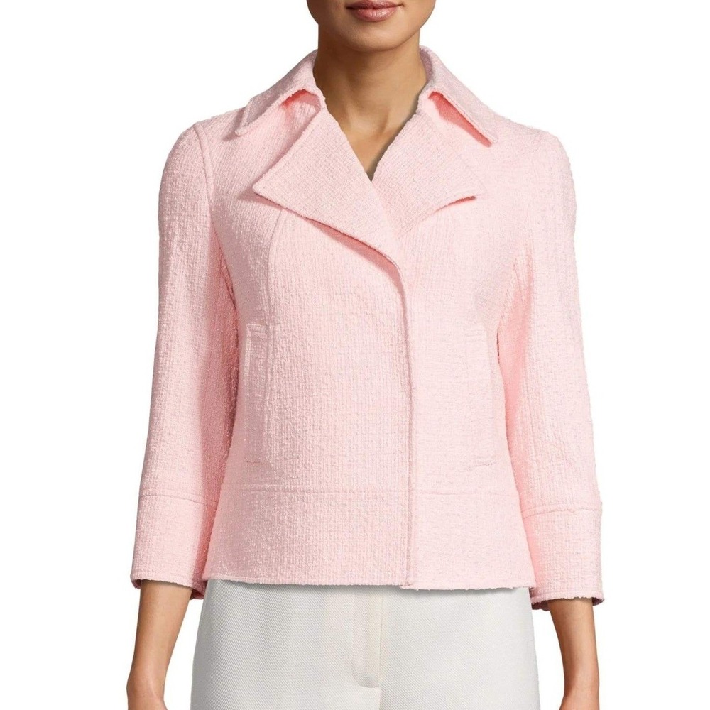 Anne Klein Womens Boucle Tweed Blazer Jacket Size 14 Pink‎ 3/4 Sleeve Snap Front